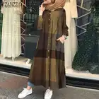 Женский Осенний сарафан ZANZEA 2021, кафтан на пуговицах, Макси-платья, повседневное мусульманское женское платье-рубашка в клетку
