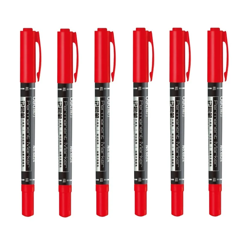6pcs Red color 6 шт. Перманентный маркер Сухой Быстрый черный красный синий цвет смелые и тонкие шариковые ручки для CD ткани дерево офисные школьные принадлежности F537 - Цвет: 6pcs Red color
