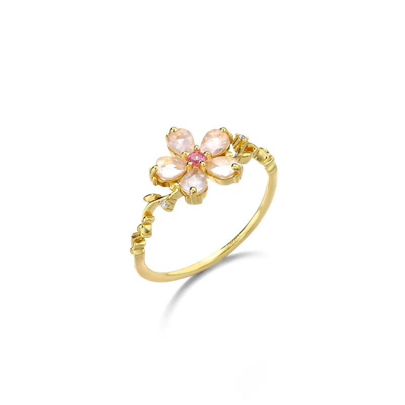 Изящное серебро 925 ювелирные кольца для женщин 18K золото розовый кристалл цветок