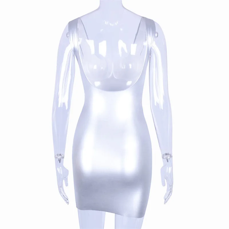 

NORMOV Summer Solid Mini Women Dress Sexy Club Square Collar Backless Strapless Polyester Party Spaghetti Strap Dress