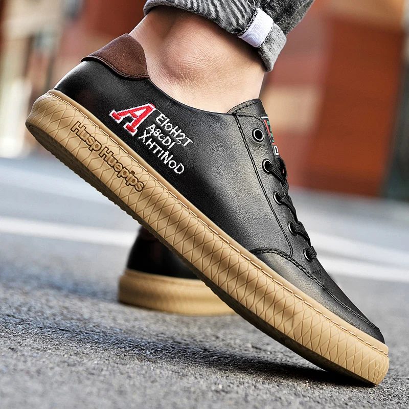 

Popular Casual Shoes For Men Genuine Leather Youth Casual Walking Shoe Luxury Brand Flats Men Shoes Rubber Sole Mens Sneakers