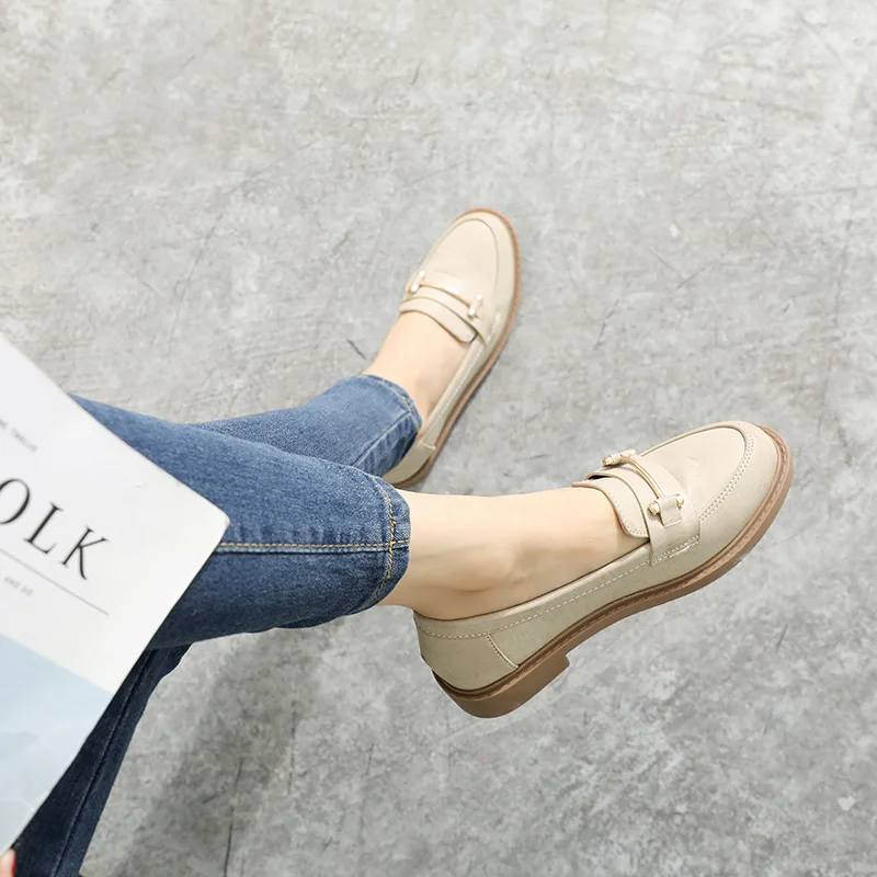 

Creepers oxford shoes ladies slip on flats solid metal decorate leather shoes thicken heels loafers sneakers spring single shoes