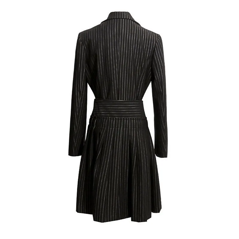 [EAM] Новинка 2021 Весенняя Свободная юбка в черную полоску с длинными рукавами и