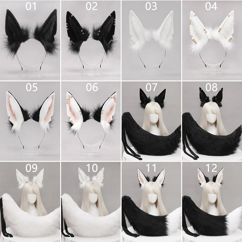 Пушистая Меховая повязка на голову с ушками волка кошки реалистичное животное