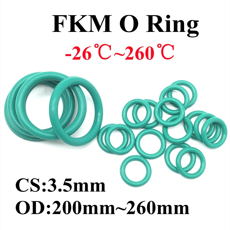 

1pcs Superior FKM Fluorine Rubber O Ring CS 3.5mm OD 200 ~ 260mm Sealing Gasket Insulation Oil High Temperature Resistance Green