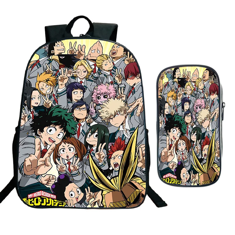 

Mochila 2Pcs/Set My Hero Academia Backpack Student Backbag Cartoon School Bags for Boys Girls Zipper Bookbag Back To School Gift