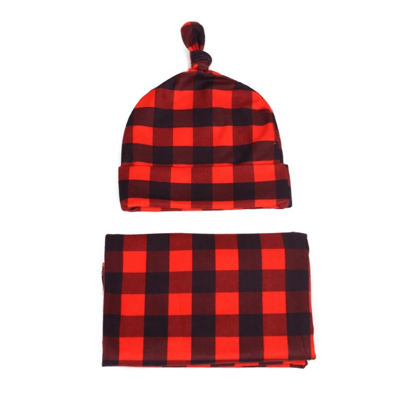 

B2EB пеленка для младенцев из муслина, облегающая шапочка, детское одеяло с узором в клетку, шапочка с узлом