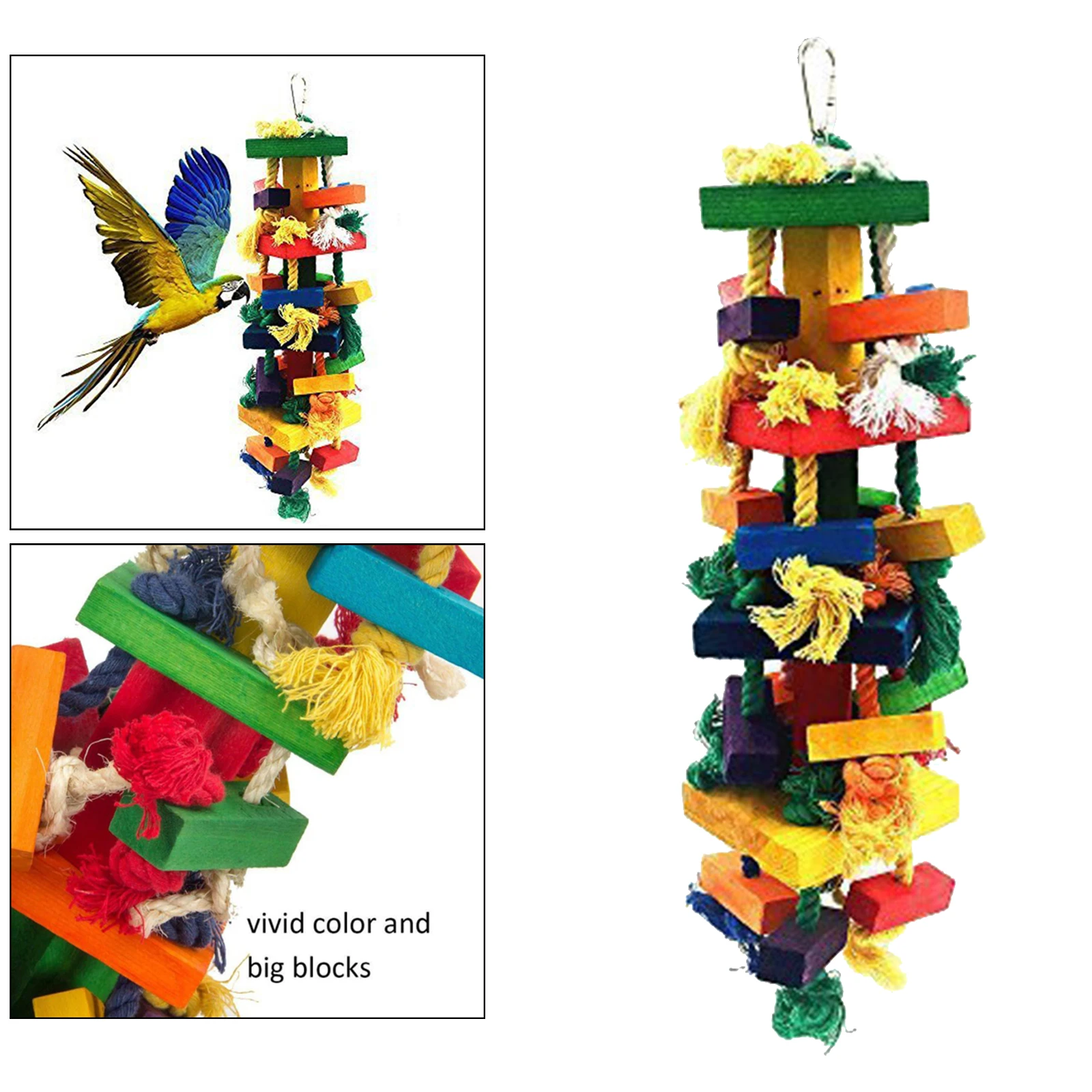 

Large Medium Parrot Chewing Toy - Bird Parrot Blocks Knots Tearing Toy Bird Cage Bite Toy For African Grey Macaws Cockatoos