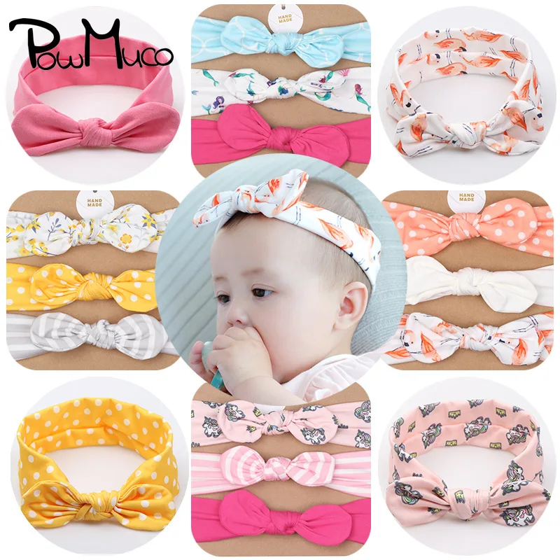 

Powmuco 3pcs/lot Fashion Cartoon Animal Pattern Bunny Ears Elastic Headband Cute Printed Bows Baby Hairband Kids Birthday Gifts
