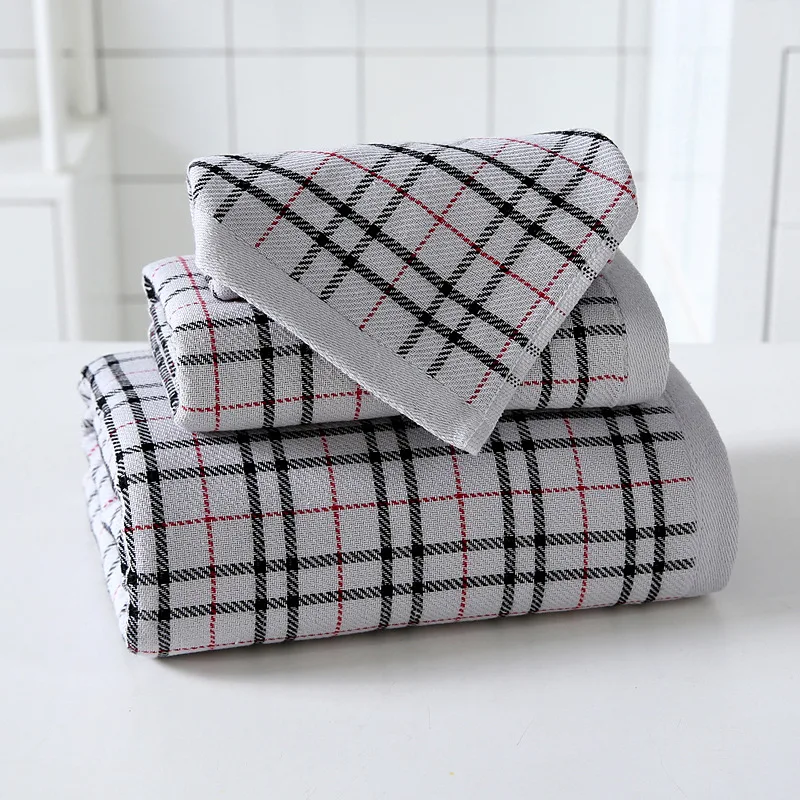 

Plaid Cotton Bath Towel Set for Bathroom,1 Bath Towel, 1 Hand Towel,1 Face Towe, Soft hight absorbent towel Shower Towel Adult
