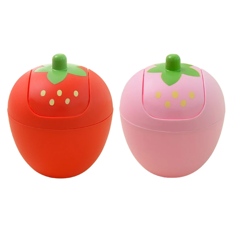 

Cute Strawberry Plastic Waste Bin Swing Lid Mini Trash Can Garbage Storage Box for Kitchen Table Desk Car Decor