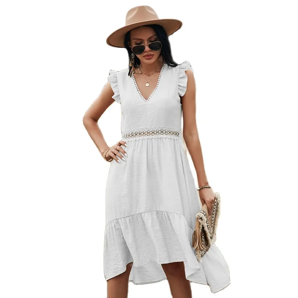 

Women's Clothing Dress 2021 Summer Solid Color Hollow Out Splicing Skirt