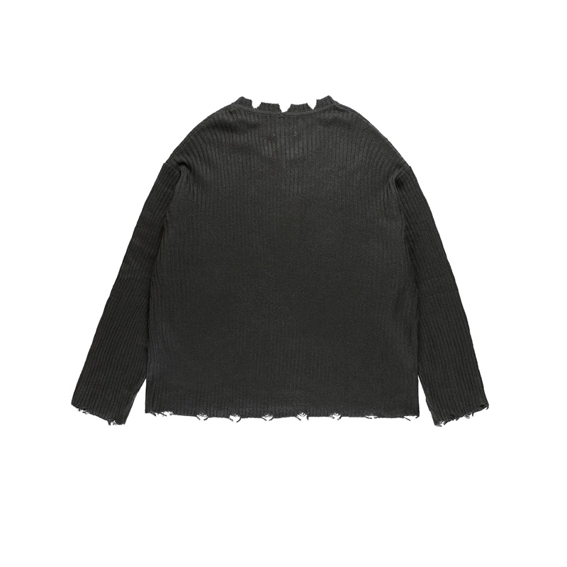 Мужские свитера уличная одежда в стиле хип хоп с потертостями на шее Ретро стиль