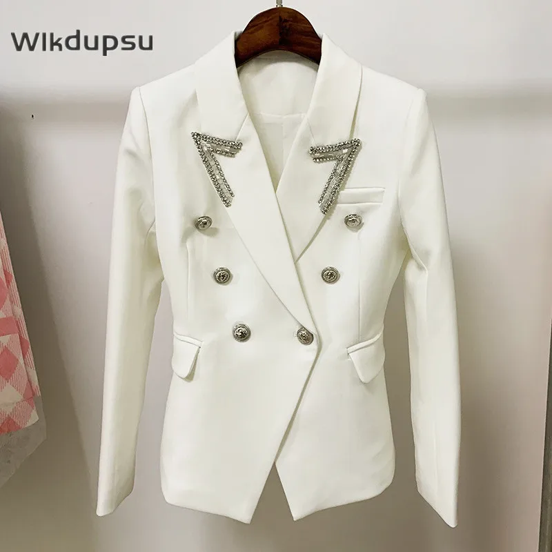 

High Qualitgy Blazer Women Stylish Elegant Double Breasted Slim Fit Suit Jacket Coat Luxury Designer Ladies White Black Clothing