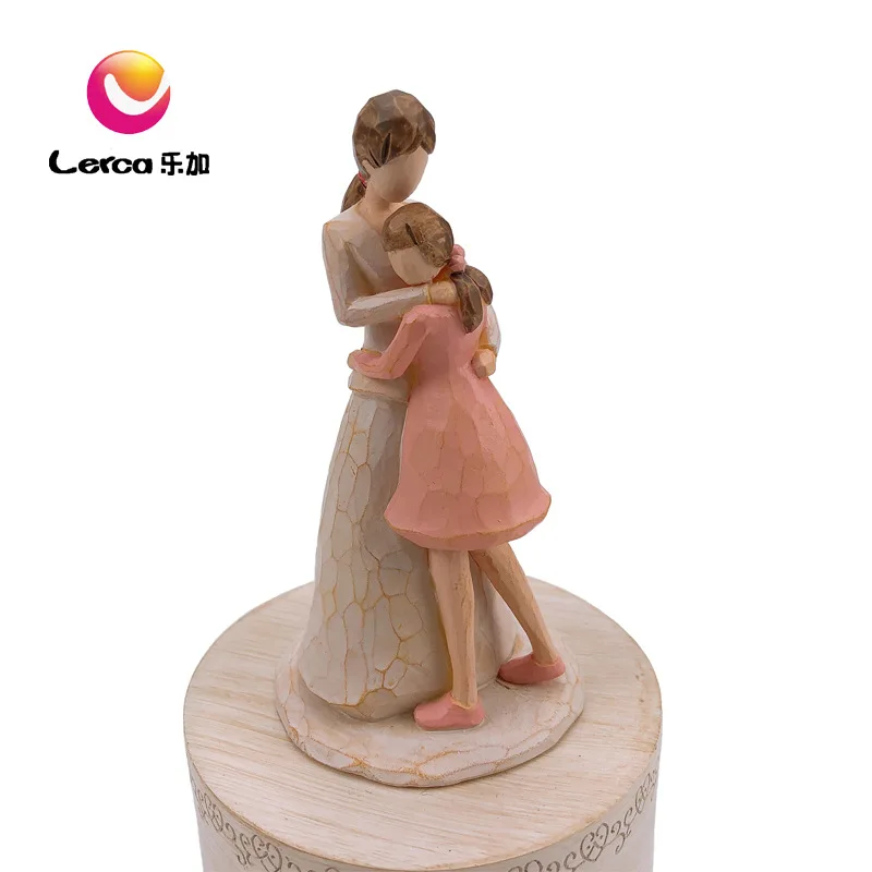 

Music Box Mother's Day Gift Home Imitation Wood Resin Crafts Rotating Ornaments baby and mother music box ballerina decor