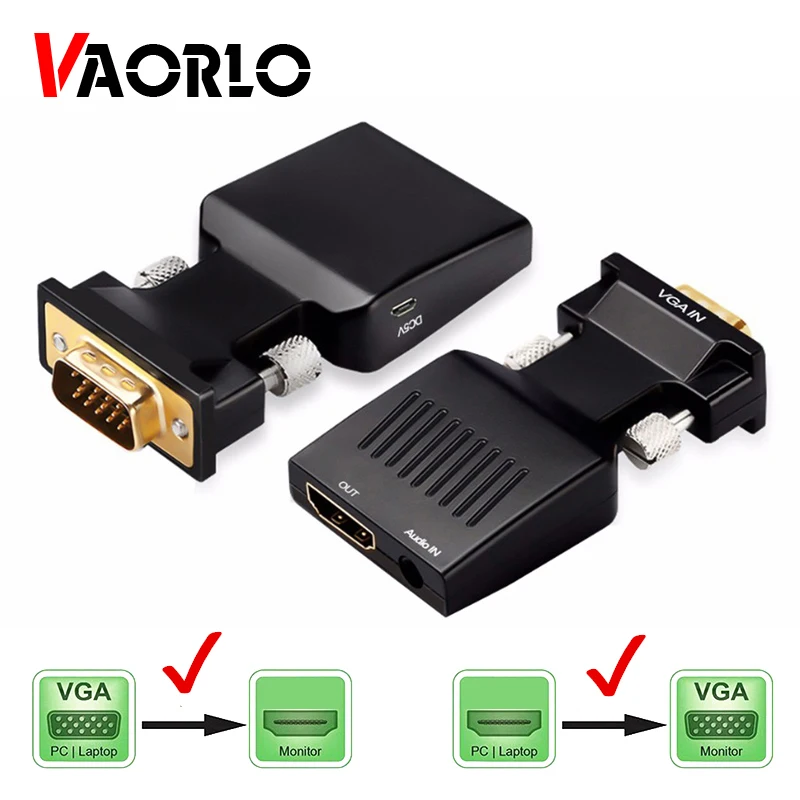 Адаптер конвертер VGA в HDMI 1080P адаптер для ПК ноутбука HDTV проектора Видео Аудио