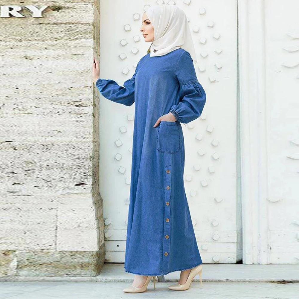 Длинное женское джинсовое платье Дубай абайя мусульманский хиджаб кафтан