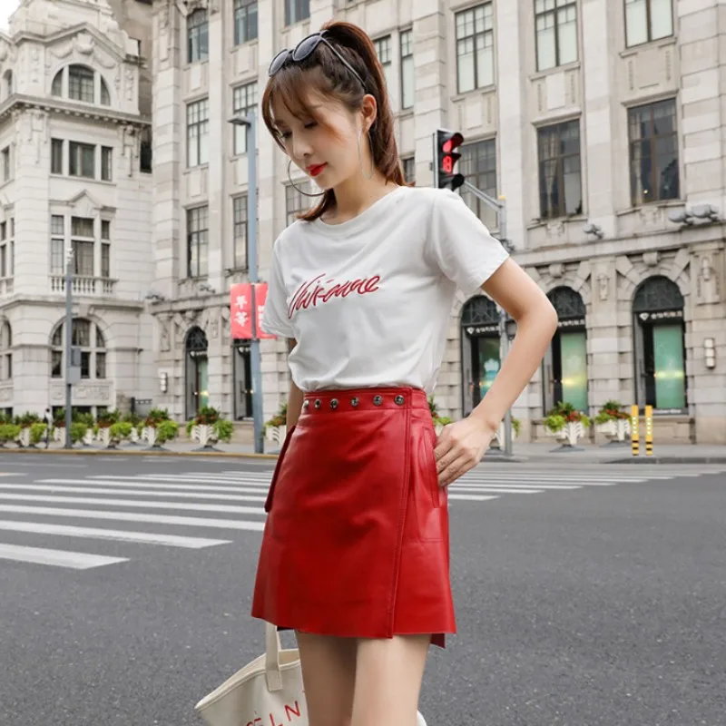 Модные женские сексуальные мини юбки из натуральной овечьей кожи с карманами в