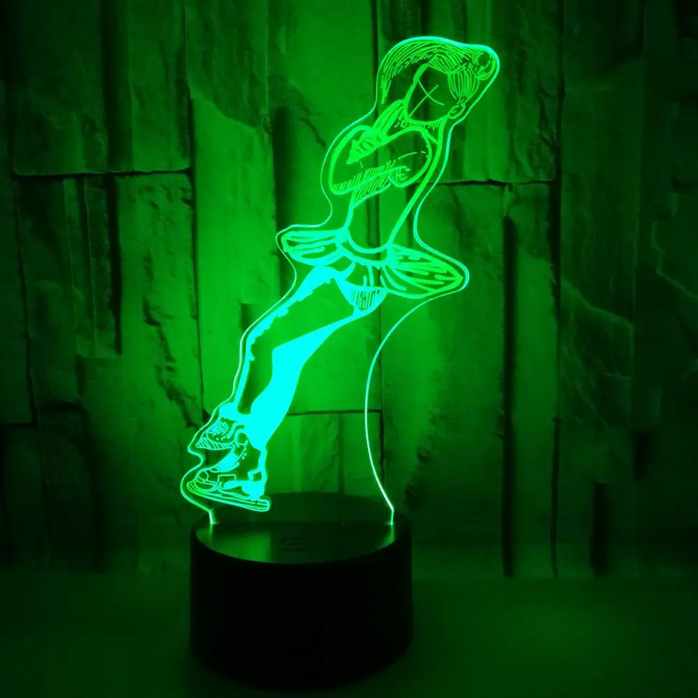 Катаясь на коньках Женщины 3D светодиодный ночник RGB 7 цветов Изменение Настольная
