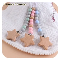 pacifier clips chain beech wood nipple holder bpa free diy dummy clip soother chains for infant toddler chew toy 8 colors
