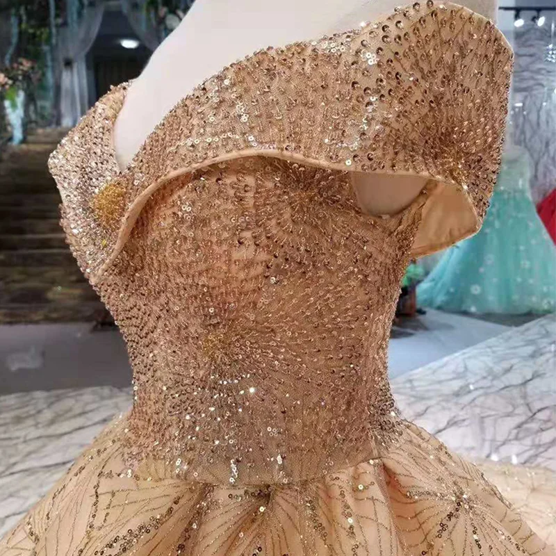 Элегантные свадебные платья цвета шампанского LS11065 2020 блестящие Бальные на