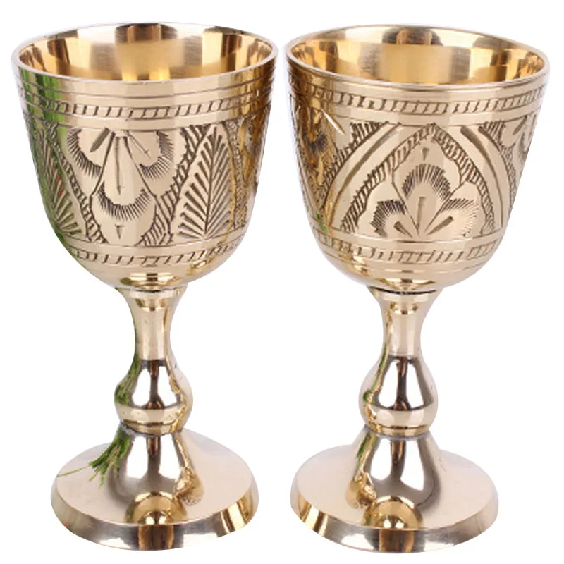 Pure Brass Wine Glass Classical Wine Set Wine Cup Handmade Small Goblet Household Copper Wine Glass Drinkware Tumbler Cups