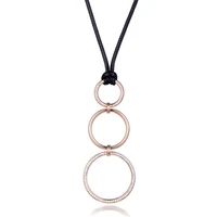 gold color crystal circles pendant necklace for women black leather long chain necklace sweater jewelry accessory gift 2021