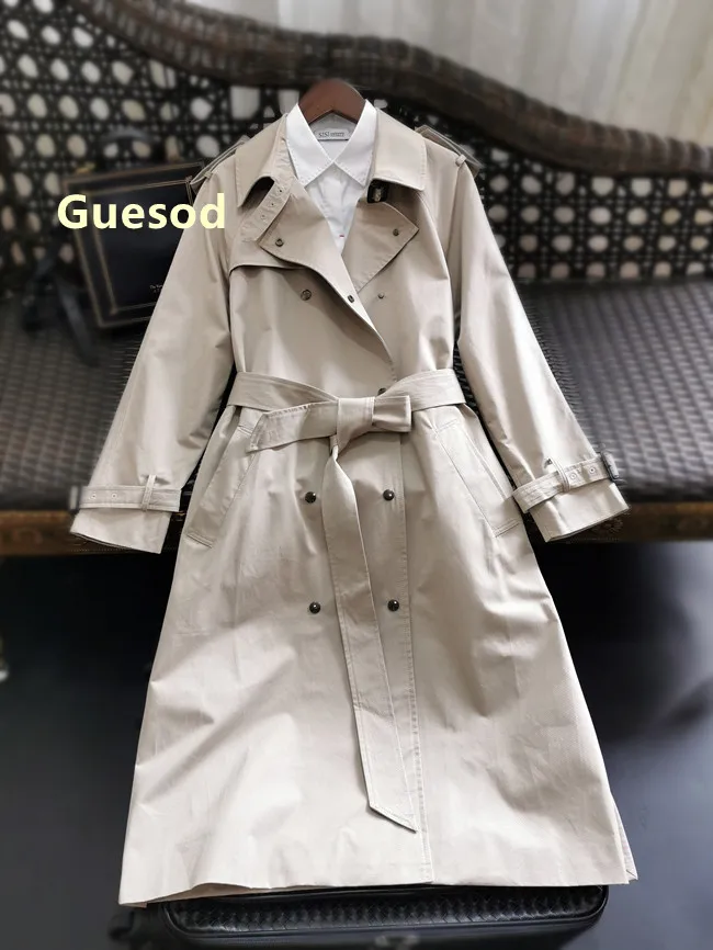 

Women Trench Coat 2020 Spring Autumn Waterproof Medium Length Coat Trench Double Breasted British Outerwear Cloudy Grey New
