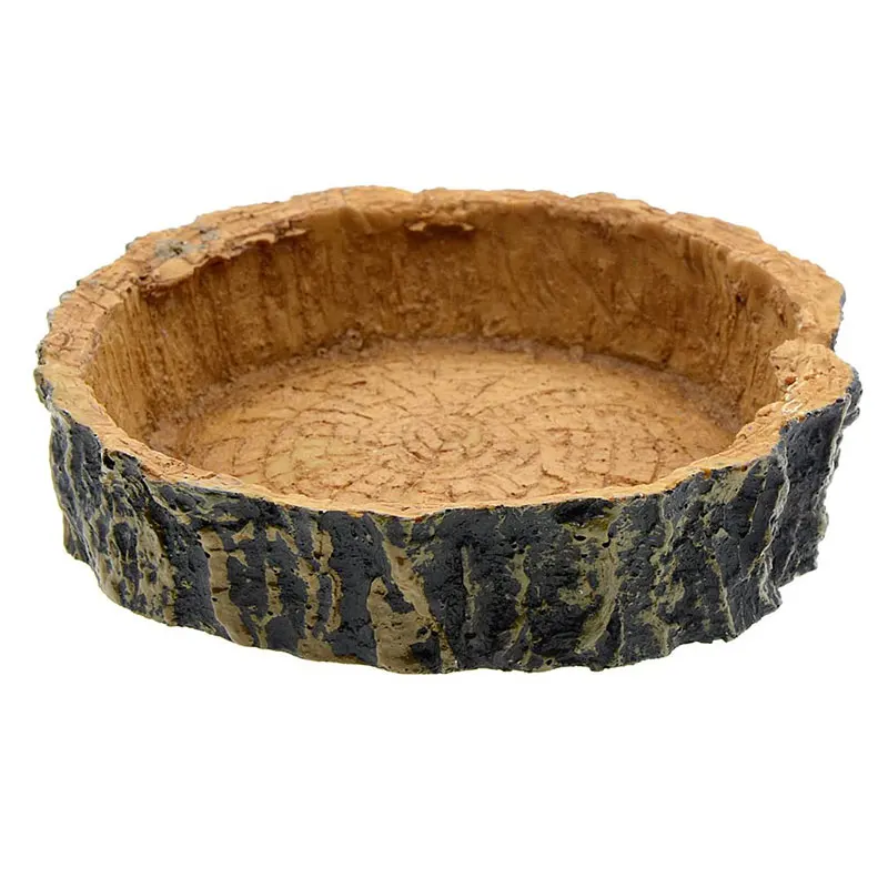 Pets Feeder Breeding Tray Reptile Water Dish Feeding Plate Turtle Natural Bowl Food and Resin Tree Bark |