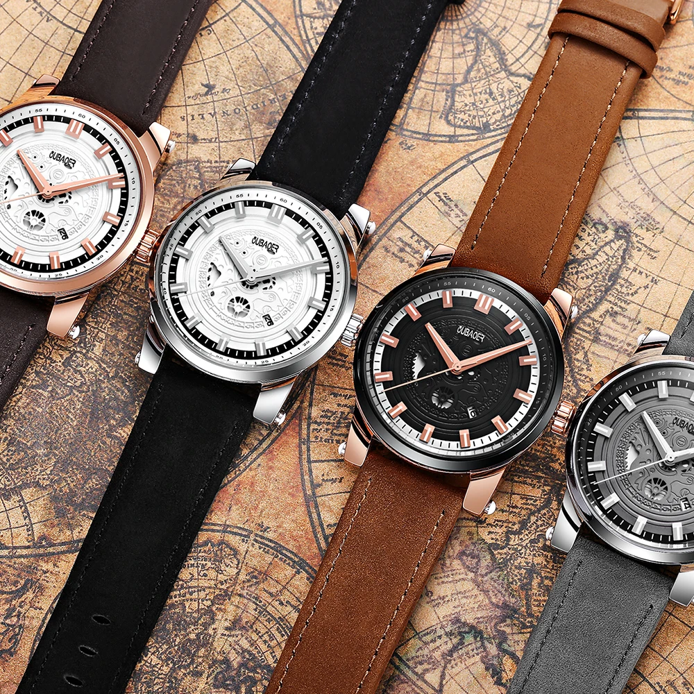 

2021 New Mens Watches OUBAOER Top Brand Leather Quartz Waterproof Sport Gentry Design Date Male Watch For Men Relogio Masculino