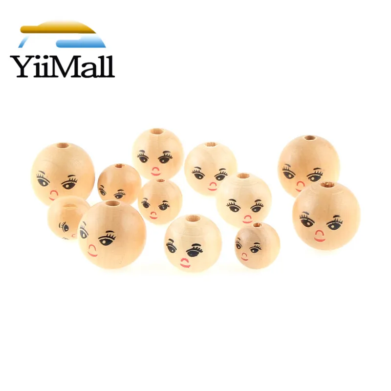 Круглые бусины с смайликом 20 шт. 14/18/22 мм россыпью деревянные для изготовления