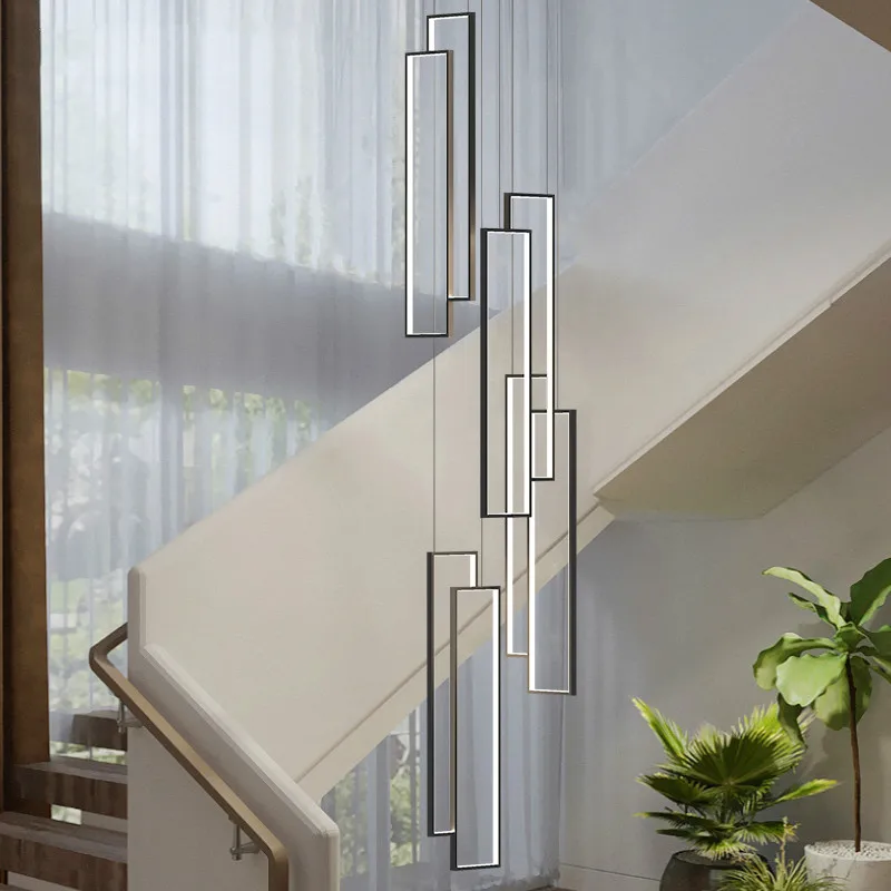 Modern staircase chandeliers simple villa chandeliers Nordic living room lights duplex floor chandeliers loft apartment led lamp