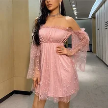 2021 New Female Stars Strapless Mini Dress Sequined Mesh Shiny Fairy Dress Women Elegant Bling Gauze Princess Puff Dresses (3)