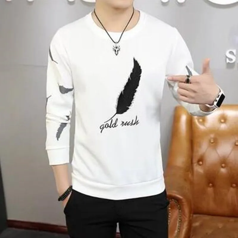 Мужской свитер с принтом перьев и круглым вырезом тонкий пуловер куртка футболка