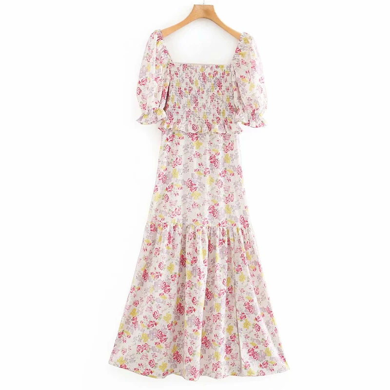 

Лето 2020, Новое Элегантное женское платье с коротким рукавом и квадратным воротником, с цветочным рисунком маргаритки, французский шик, Harajuku,...