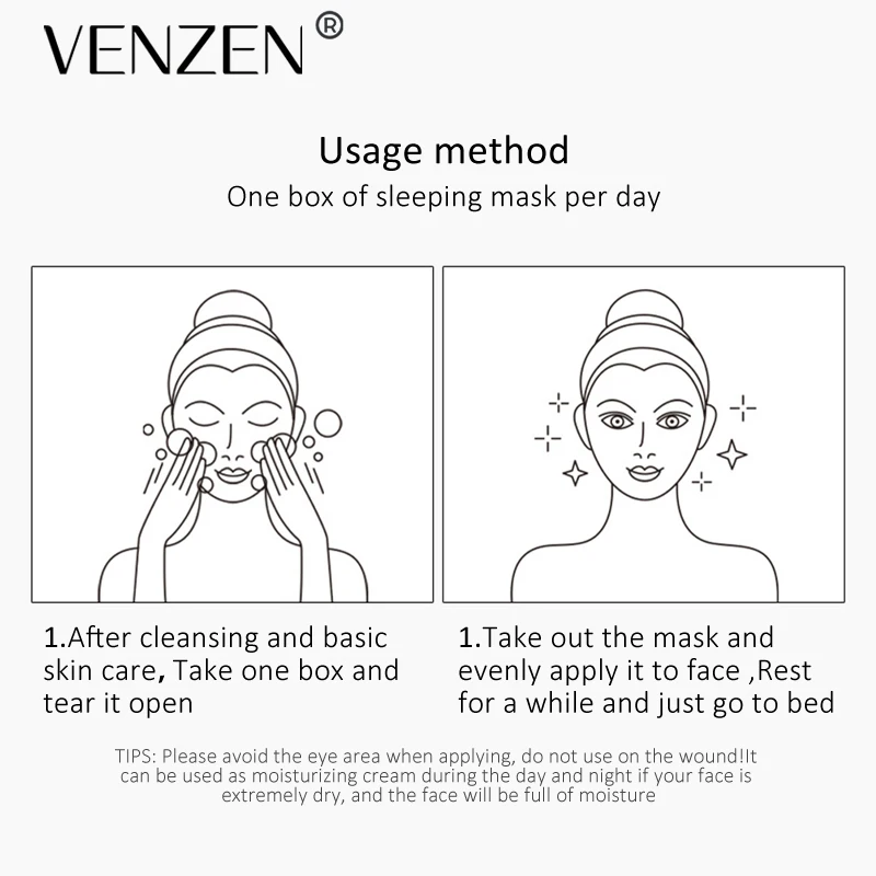 

VENZEN Pudding Sleeping Mask Refreshing Oil Control Nourishing Moisturizing Facial Mask Whitening Skin Care 6pcs/set