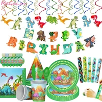 dinosaur party decor jurassic world jungle animal disposable tableware set 1st birthday party favor dino bracelet kids boy gift