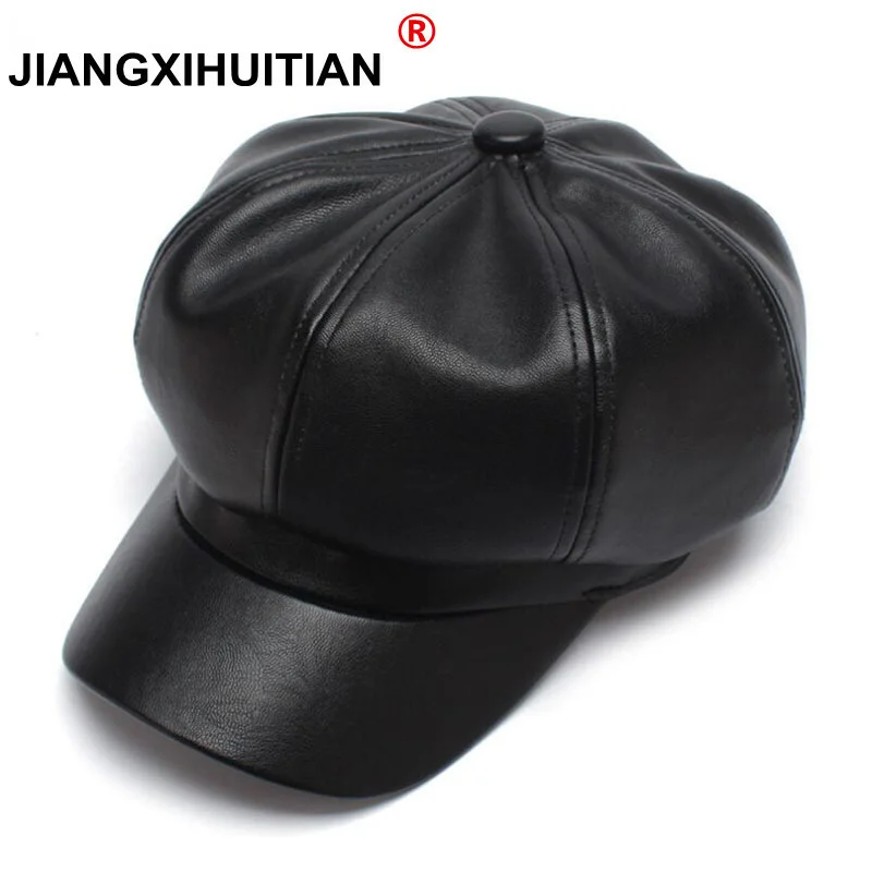 

new summer Quality Fashion Artist PU Women Beret Hat For Women Cap Female Cap Casual Dome Bare Chapeu Feminino Boina