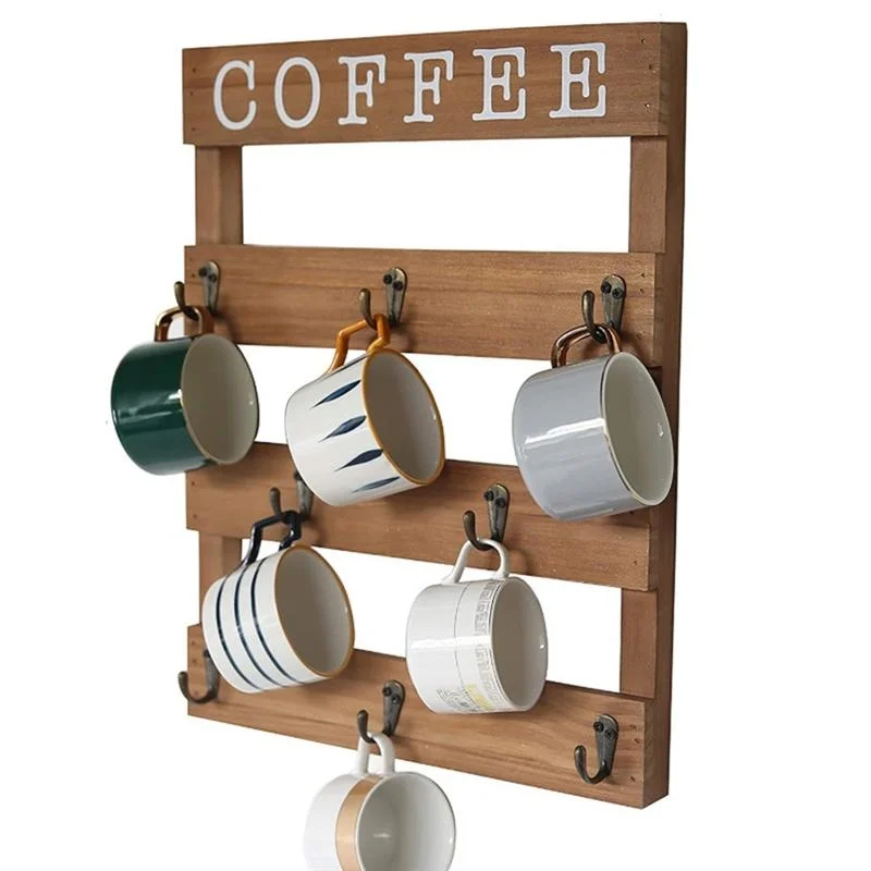 

Wooden Mug Storage Rack Coffee Tea Water Cup Hanging Holder Wall Mounted Draining Mug Rack Upside Down Mug Bottle Display Rack