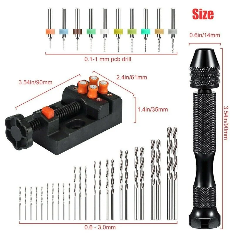 

37pcs Pin Bench Vise Mini Micro Hand Twist Drill Bits Set Rotary Tools Hand Drill With Keyless Chuck HSS Drill Bits Woodworking