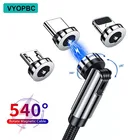 Магнитный кабель VYOPBC, вращающееся магнитное зарядное устройство Micro USB C, кабель Type C для iPhone 12, Xiaomi Poco, шнур для быстрой зарядки телефона