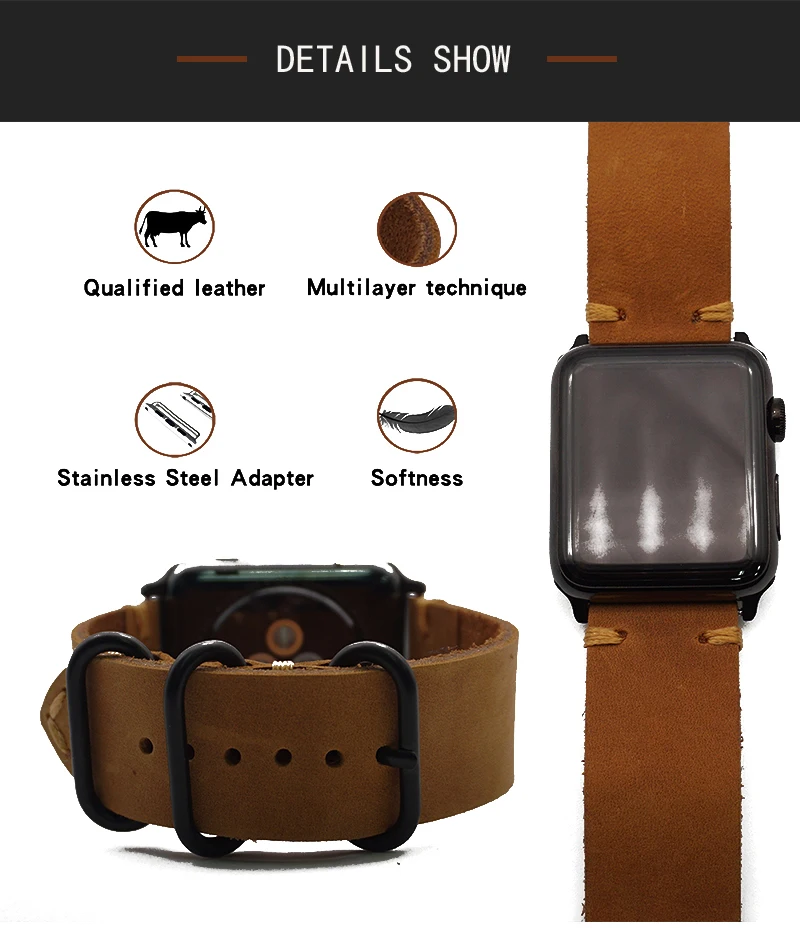 Hot Sell Leather Watchband for Apple Watch Band Series 5/3/2/1 Sport Bracelet 42 mm 44mm Zulu Strap For iwatch 4 Band