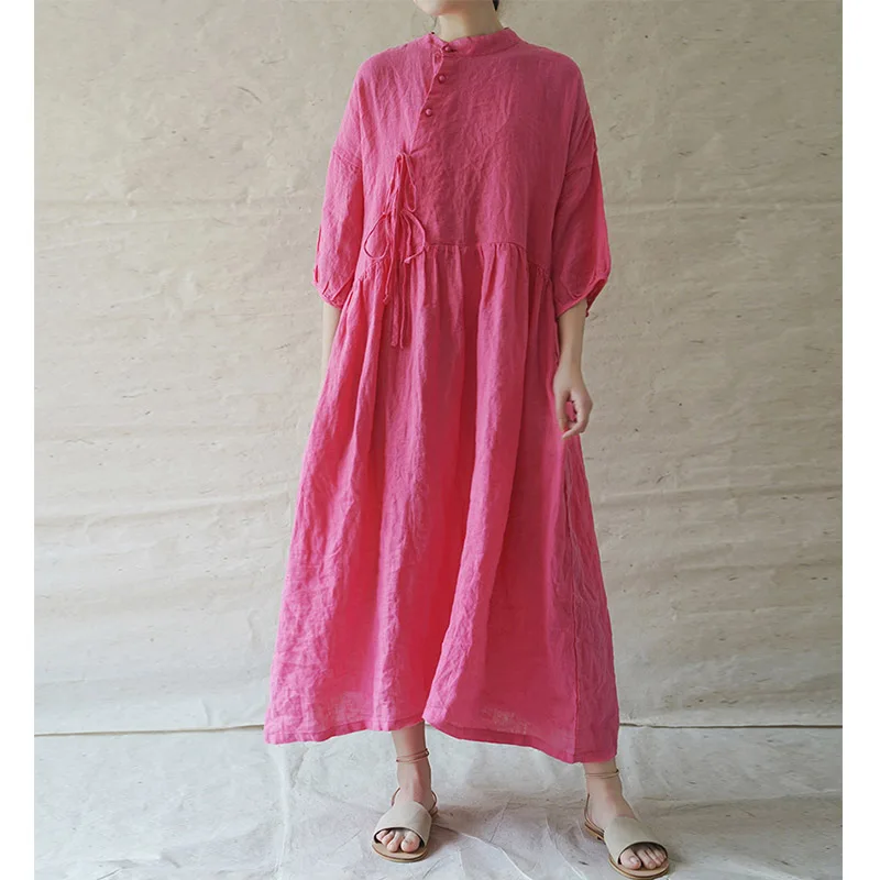 Платье женское весенне-летнее однотонное на шнуровке с рукавом 2021 | Женская