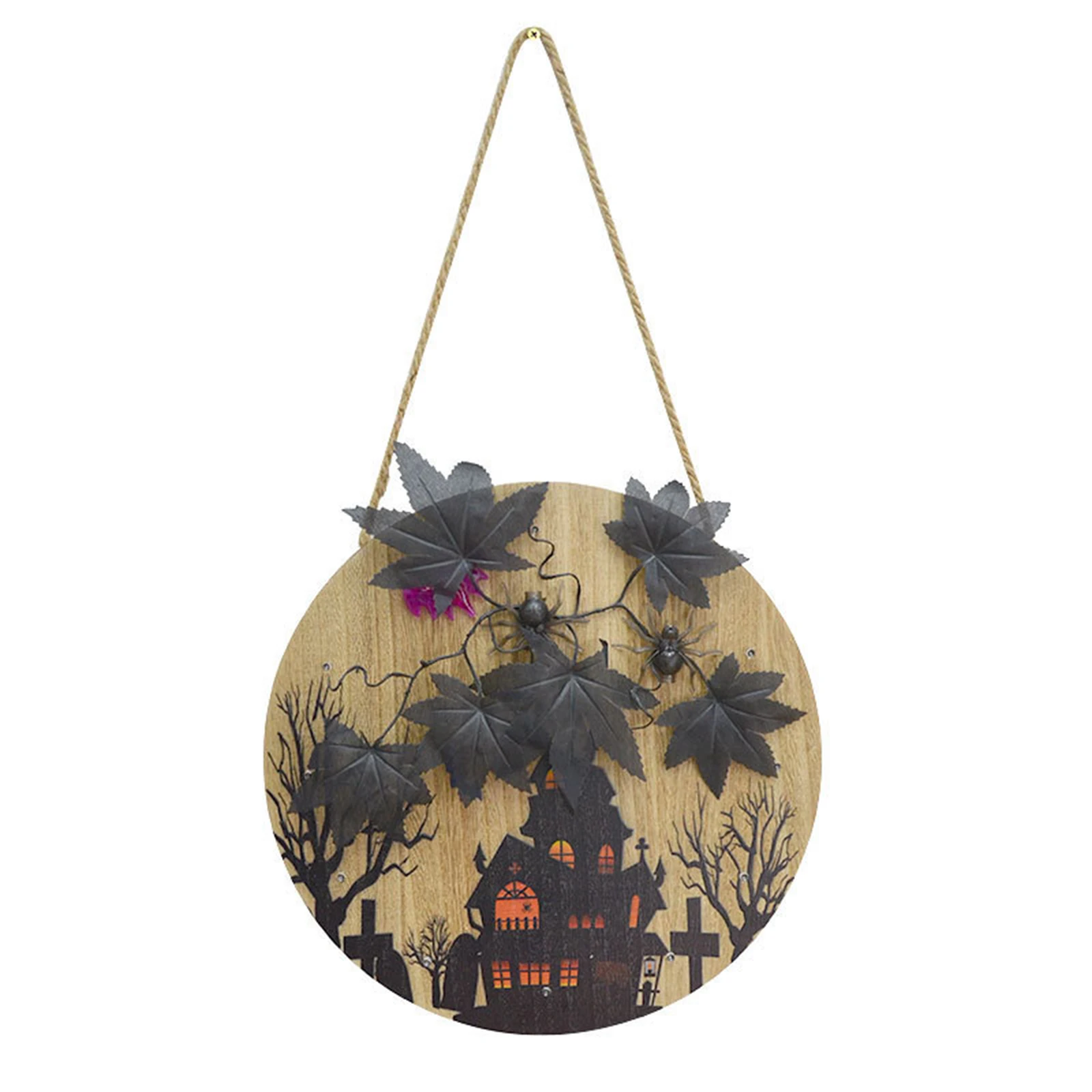 

Halloween Wooden House Sign with Light Leaf Decoration Welcome Horror House Doorplate
