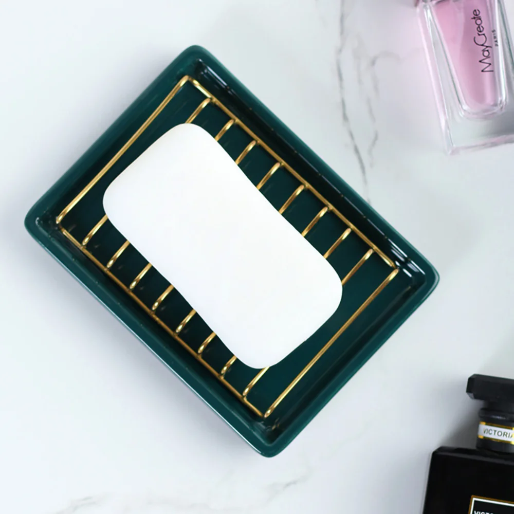 

1pc Ceramic Soap Dish Tray Mould Proof Box Bathroom Draining Soap Container