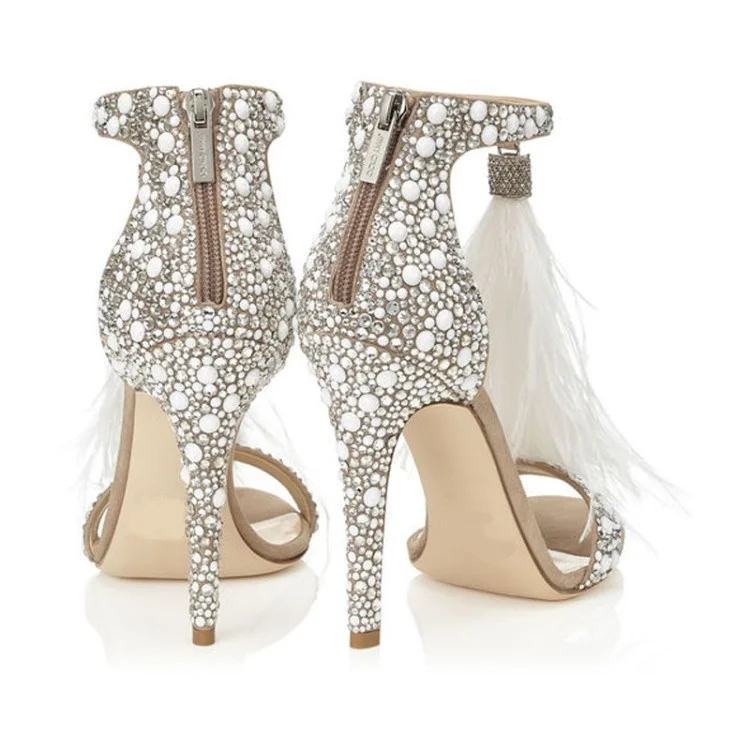 

One line street diamond sexy open toe feather high heel walk show night club dance shoes thin heel women's sandals