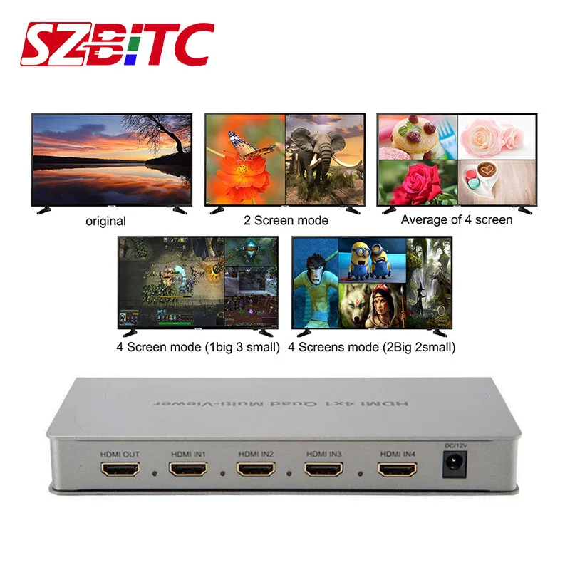 SZBITC HDMI 4x1 Мульти просмотра 1080P переключатель 4 в 1 выход Quad Multiviewer Seamlesss