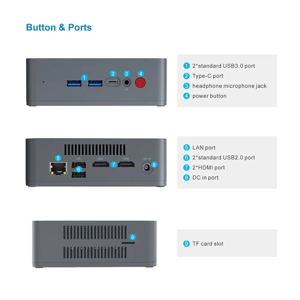 Beelink U55 мини ПК Win10 Intel Broadwell i3 5005U 8G ОЗУ 128 ГБ/256 ГБ/512 ГБ/1T ПЗУ USB3.0 RJ45 BT4.0 Type C Dual WIFI 2 4G + 5