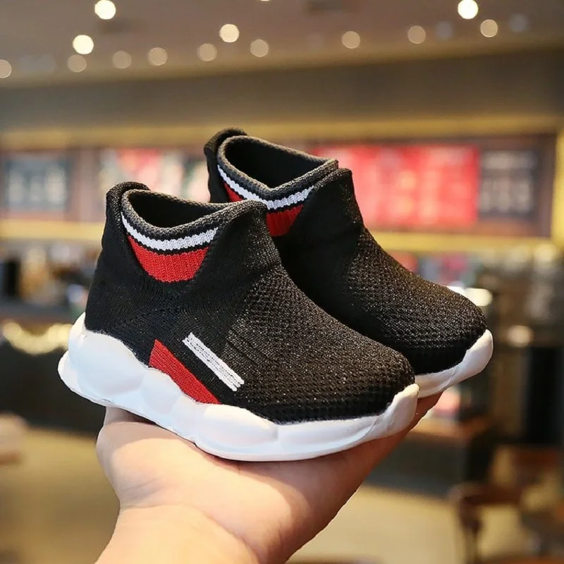 

Spring Autumn Children Boy Solid Color Woven Fly Shoes Kids Knitted Mesh Sneakers For Girls Baby Shoes