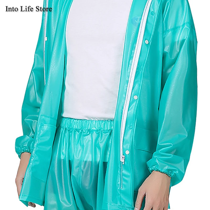 

Green Waterproof Men Raincoat Rain Pants Suit Women's Rain Coat Jacket Thickened Motorcycle Rain Poncho Transparent Camping Gift